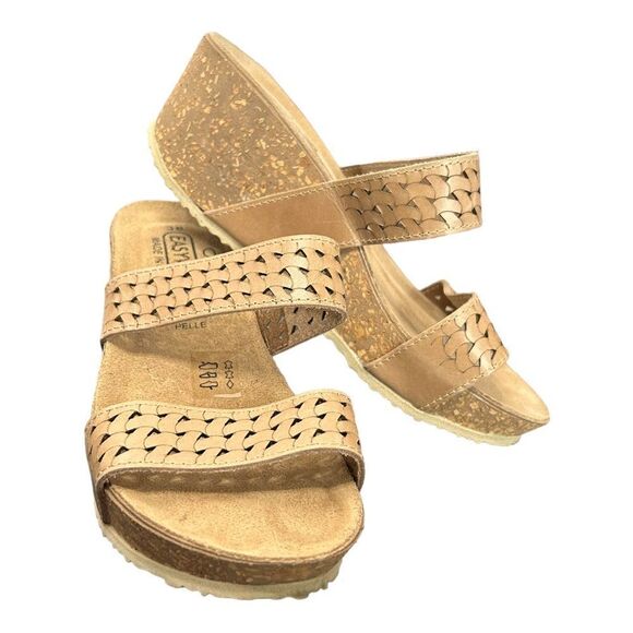 Easy Walk Italian Leather Platform Sandal Slip On Slides Two Strap Womens 7 - Picture 6 of 9